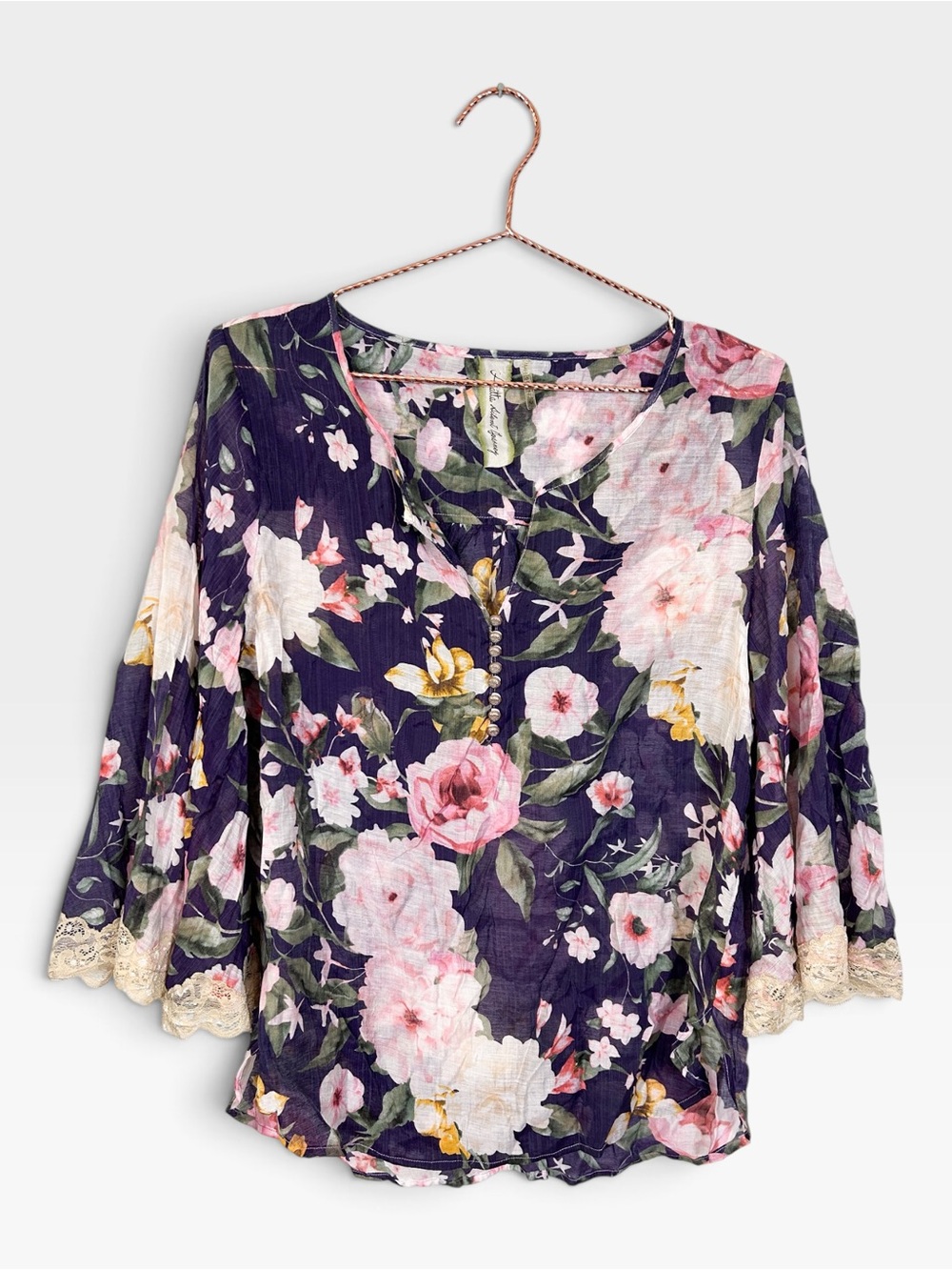 Aratta Silent Journey Purple Floral Semi Sheer Blouse